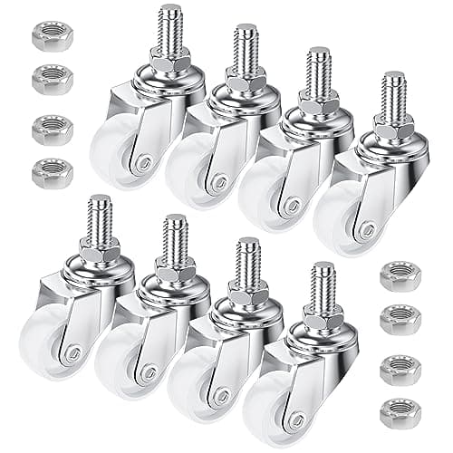Image of 8 PCS Swivel Stem Casters,M8 White 25mm(1 inch) Castor Wheels