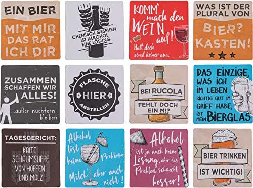 Image of ootb Drinks Coasters Beer Mats Coasters Glass Coasters with Sayings & Quotes "Slogans" Wood Set of 12