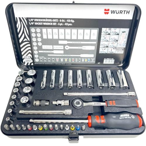 Image of Würth Zebra 09651142 1/4 Inch Socket Spanner Set 42-Piece Ratchet Box
