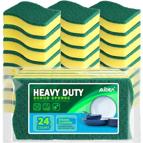 Image of AIDEA Heavy Duty Scrub Sponge Washing Up Pack of 24, Cleaning Scrub Sponge, Stink Free Dual-Sided Dishwashing Sponge, Effortless Cleaning Eco Scrub Pads for Dishes,Pots,Pans All at Once