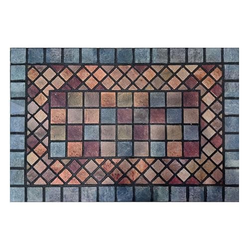 Image of Nicoman Tile Heavy Duty Boot Scraper Doormat, Non-Slip Anti-Fatigue Eco-Friendly Rubber Indoor/Outdoor Door Mat, Rectangular (90x60cm), Blue Border