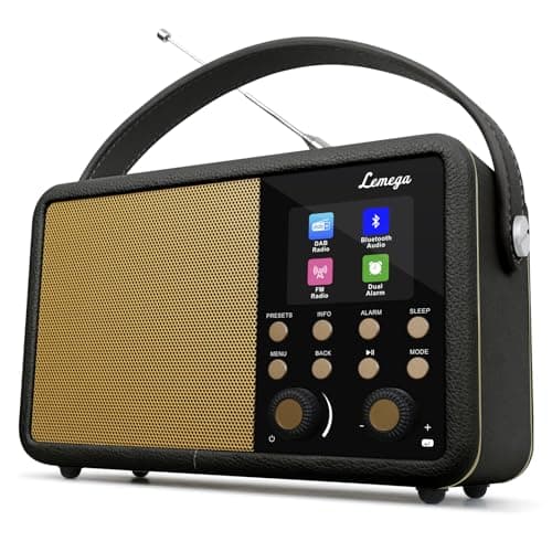 Image of Retro Digital DAB Radio | Portable Bluetooth Radio Alarm Clock Mains and Battery | FM,60 Presets,Headphone Jack | Kitchen&Bedside Radio,Vintage style | LEMEGA CR8 Black