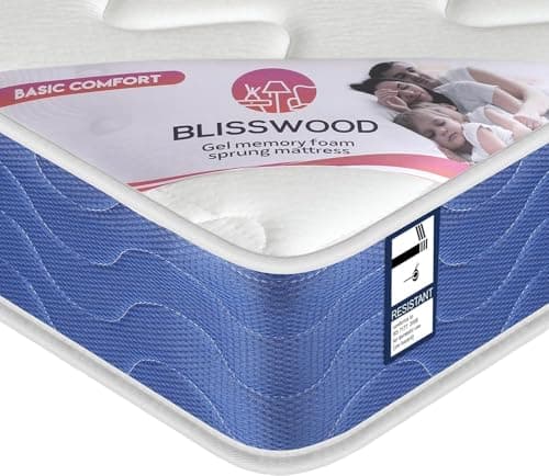 Image of Blisswood 8-Inch Cool Gel Memory Foam Bonnell Sprung Mattress – Orthopaedic Support, Pressure Relief, Motion Isolation, Breathable Fabric, 3ft Single (90×190cm)