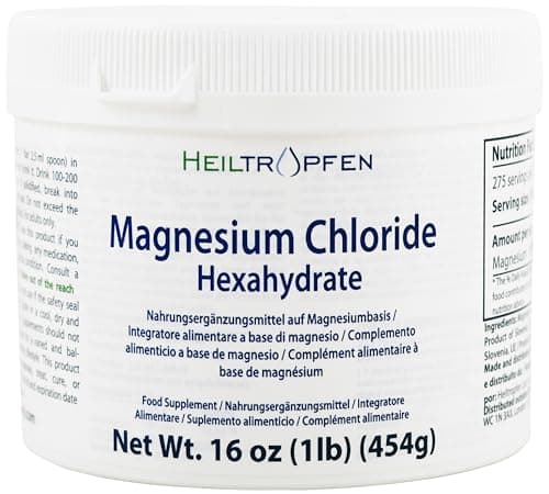 Image of Magnesium Chloride 1 Pound | Hexahydrate | Pharmaceutical Grade Ingredients | Crystal Powder | 100% Edible | Muscle Pain Relief | Third-Party Tested | Heiltropfen®