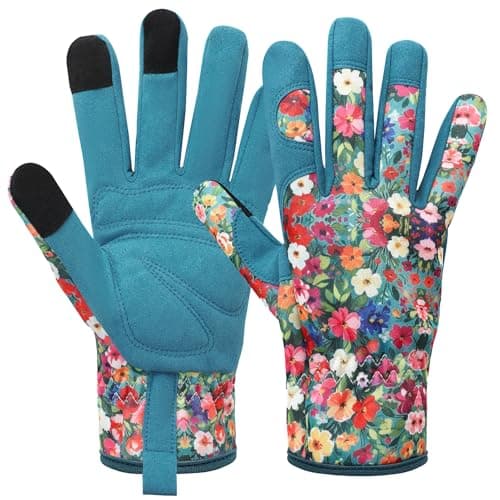Image of Vyuwast Garden Gloves Womens Leather, Floral Gardening Glove with Touchscreen Thorn Proof Ladies Garden Glove Gardening Working Gloves for Farm, Yard Cleaning, Pruning