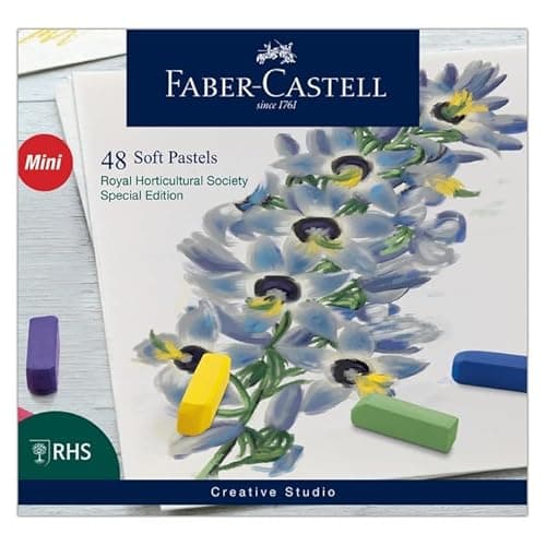 Image of Faber-Castell Creative Studio Soft Pastels, RHS Special Edition Multicoloured, Set of 48 Half Sticks, Art, Craft, Drawing, Sketching, Home, School, University, Colouring