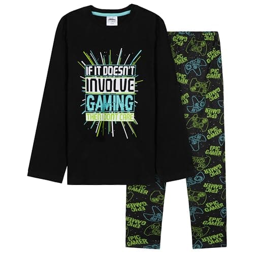 Image of CityComfort Boys Pyjamas Long PJs Set Teens Gaming Nightwear Comfy Loungewear Soft Sleepwear Gamer Gifts for Boys (11-12 Years, Green/Black Gaming)