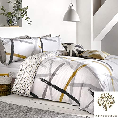 Image of Appletree Geometric Duvet Cover Set – Single 140x200cm – Yellow & White Triangle Print – Reversible 100% Cotton Bedding – Piped Edge – Soft Touch – 1 Pillowcase – Contemporary Bedroom Style