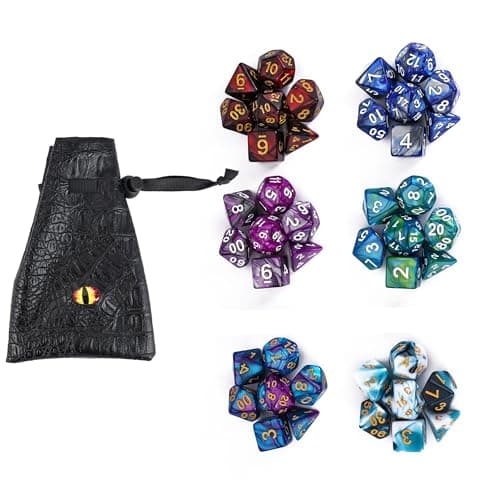 Image of Cusdie 6 Sets/42 Pcs DND Dice Polyhedral Dice Set with Dragon Eye Bag, Color Blending D&D Dice Set for Dungeons and Dragons, RPG, Table Games
