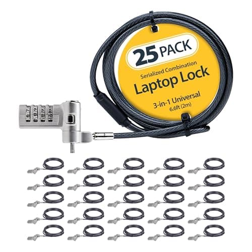 Image of StarTech 25-Pack Universal Laptop Lock 6.6ft (2m), Serialized Security Cable, Compatible With Noble Wedge/Nano/K-Slot, TAA