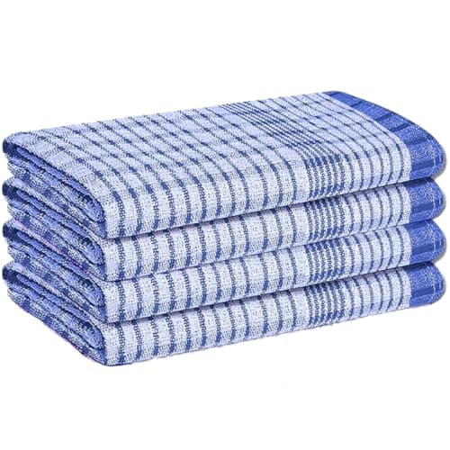 Image of Makooz Kitchen Tea Towels Pack of 4-100% Cotton Terry Towelling - 85g Large 70x45cm - Absorbent, Soft, Quick Drying, Lint Free Commercial Grade Long Lasting Dish Cloths Set for Bar & Catering - Blue