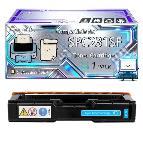 Image of SPC231SF Toner Cartridge Compatible for Ricoh Aficio SPC242DN SPC242SF SPC310 SPC311 SPC311N Printers, With Chip, 2500 Pages, Vibrant Colours (1 Pack Cyan)