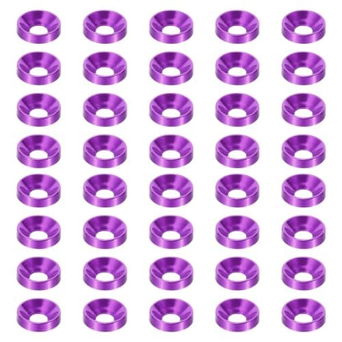 Image of PATIKIL M3 Finish Countersunk Washer, 40pcs Anodized Aluminum Alloy Flat Cup Head Screw Gasket Bolt for Mechanical Accessories Parts DIY Models, Purple