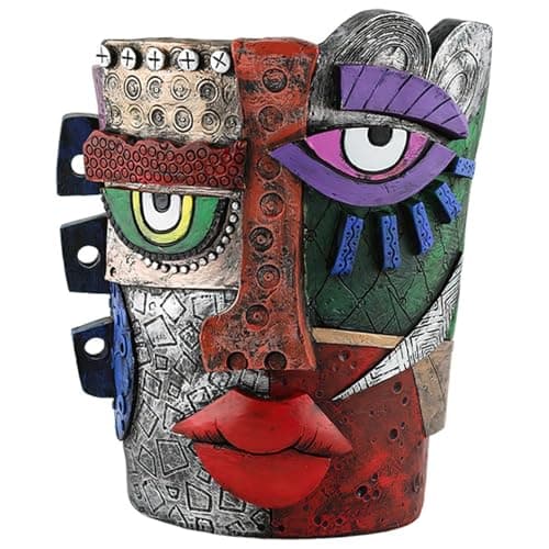 Image of Syglawnd Face Vase Creative Resin Brutalist Abstract Beauty Colorful Face Planter Unique Indoor and Outdoor Potted Plant Container for Home Decor, Planter