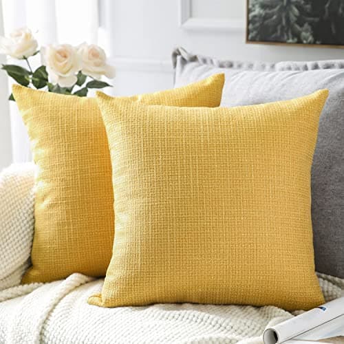 Image of Artscope Cushion Covers Set of 2 Linen Decorative Square Pillowcases Pillow Covers 45x45cm for Home Decor Sofa Bedroom Car (Yellow, 18x18)