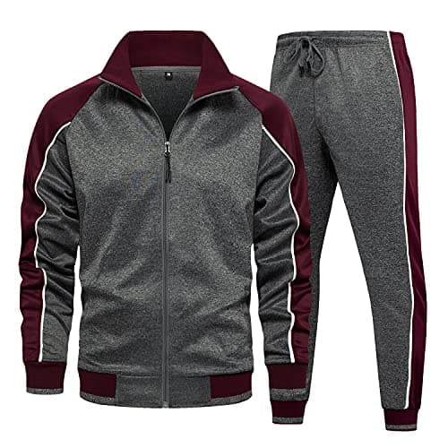 Image of MANLUODANNI Men's Tracksuit Sets Bottoms Full Zip Casual Jogging Gym Suit Jacket with Pockets Gray 2XL