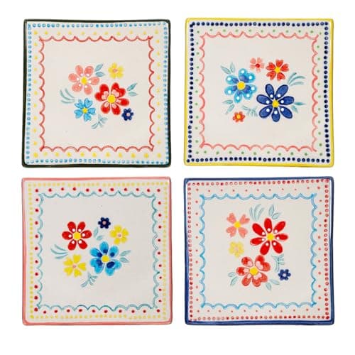Image of Sass & Belle Folk Floral Coasters – Set of 4 Colourful Coffee Table Mats with Vintage Patterned Designs – Decorative Drinks Coaster Gift Set
