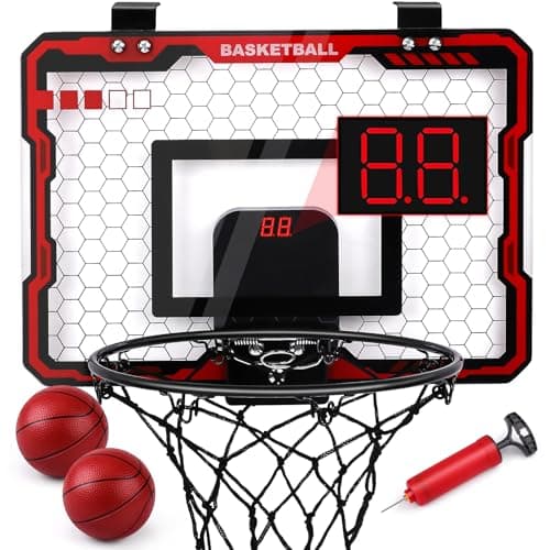 Image of AmyBenton Basketball Hoop Back of Door for Kids, Wall Mounted Mini Basketball HoopIndoor with Automatic Scoring for Toddler age 6+
