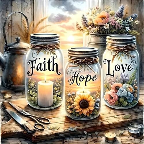 Image of BEAYIOU Stamped Cross Stitch Kits,DIY Faith, Hope, Love Cross Stitch Ornament Kits for Adults Beginners Without Frame,Inspirational Counted Embroidery Needlepoint Kits Home Decor 14x14inch