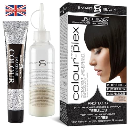 Image of Pure Black Hair Dye Permanent with Anti-Breakage Plex Hair Care, Vegan Hair Dye & Cruelty-Free, 100% Grey Coverage, Natural Black Hair Colour, For All Hair Types. Smart Beauty