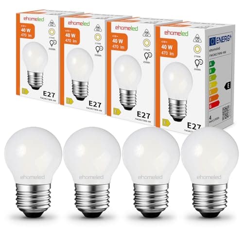 Image of E27 Screw Bulb 40W Equivalent, 4W LED Filament Vintage Bulb Warm White 2700K, 470LM Small Edison Screw Light Bulbs, Frosted White G45 Golf Ball Energy Saving Lamps for Home Lamp, 4 Pack