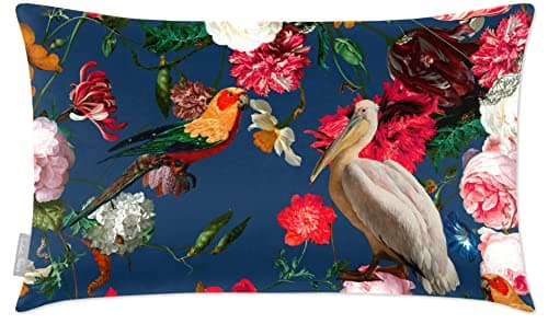 Image of Izabela Peters Cushions With Covers Included, Filled Cushion, Eco-Friendly Velvet Cushions, 55 x 35 cm, Peruvian Paradise - Estate Blue, Chair Cushions, Sofa Cushions, Seat Cushions