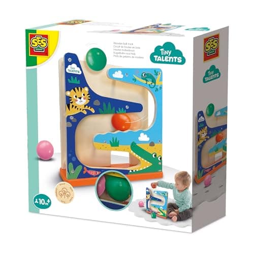Image of SES Creative 13144 Wooden ball track crocodile - Beautiful wooden ball course; Robust; Printed ball course with crocodile; Develops insight into cause and effect; Age 6m+