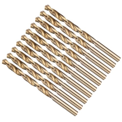 Image of METALLIXITY 6.7mm Drill Bit (17/64") 10Pcs, 4241 High-Speed Steel Straight Shank Gold Finish 118° for Wood Plastic Iron Copper Aluminum Low Soft Metal