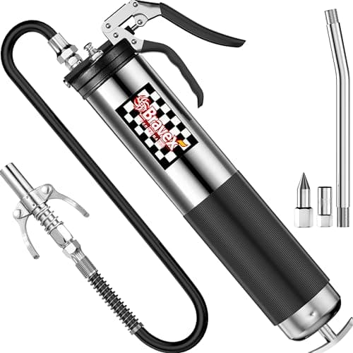 Image of Bravex Grease Gun W/Quick Release Coupler, Pistol Grip Grease Gun Heavy Duty Professional - 18 inch Flex Hose Silver