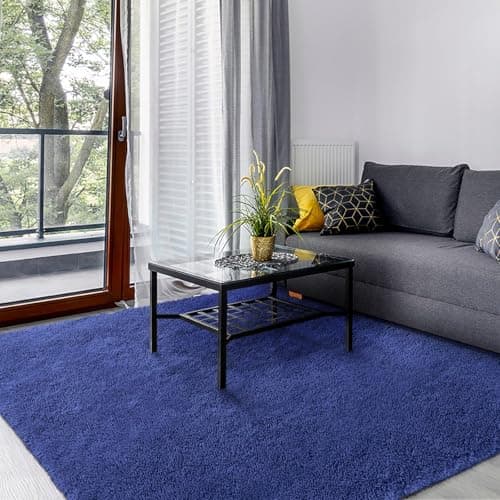 Image of SOANNY Rugs Living Room, Large Soft Fluffy Shaggy Non-Slip Machine Washable Carpet for Bedroom Office Lounge Playroom Nursery Bedside Dorm, 160x230cm, Navy Blue