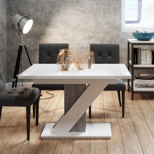 Image of MAVEA Extendable Dining Table | Modern Pedestal Design for Dining, Living Room, or Office Space | Stylish & Functional, Space-Saving Design, and Durable Furniture | 120/160 cm (White Gloss)