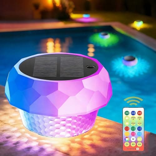 Image of yowin Solar Pond Lights, Floating Hot Tub Lights with Remote, Color Changing RGB LED Pool Light Solar Powered IP68 Waterproof Bath Light for Garden Spa Shower Pond Accessories Outdoor Swimming