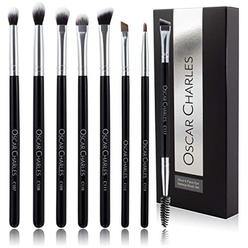 Image of Oscar Charles 8-Piece Professional Eye Makeup Brush Set with Soft Blending Brushes, Eyeshadow Brushes, and Eyebrow Brushes - Silver