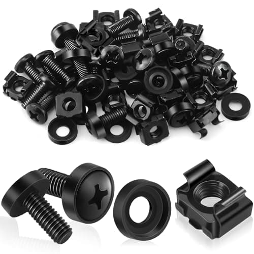 Image of Poeland 20 Pack M6 x 16mm Rack Mount Cage Nuts, Screws and Washers for Server Racks, Audio Rack Cabinet, Routers and Shelves (Black)
