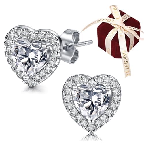Image of AVYRING Silver Heart Earrings - Cubic Zirconia Studs, Hypoallergenic, Dainty Jewellery Gift for Brides & Bridesmaids
