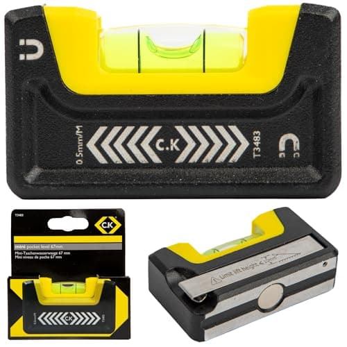 Image of C.K Tools Mini Pocket Spirit Level 67mm, High Accuracy 0.5mm/m, Curved Vial for Clear All-Angle Reading, Dual Rare Earth Magnets for Hands Free Use, Compact Aluminium Body with Precision Base CK T3483