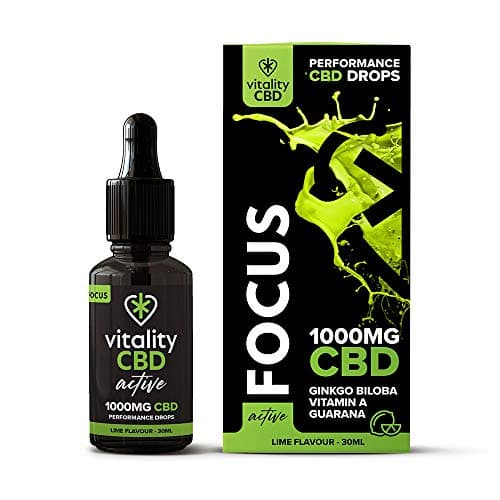 Image of Vitality CBD Active Focus Drops with Ginkgo Biloba, Vitamin A, Guarana, 1000mg of CBD, 30ml, Lime Flavour, NO THC