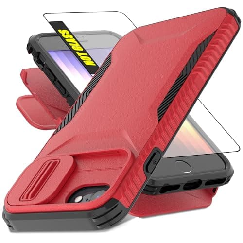 Image of AWZHYDT for iPhone SE 2022/2020 Case,iPhone 7/8 Case,with 1 HD Screen Protector & Slide Camera Cover[Military-Grade] Heavy Duty Rugged Shockproof Protective Cover for iPhone 8/7/SE-Red