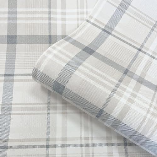 Image of Navy Check Wallpaper Tartan Country Style Feature Wall Lounge Bedroom Hallway