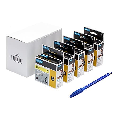 Image of 5 x Dymo 18054 Rhino Industrial Labels Heat Shrink Tube 9 mm x 1.5 m - Black on Yellow + PaperMate Pen Gift