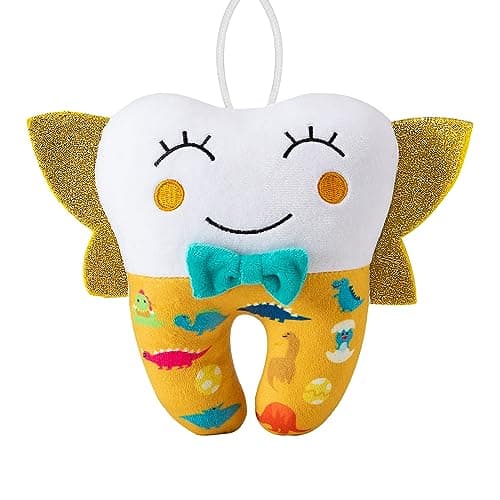 Image of free-space Tooth Fairy Doll Embroidery with Pocket Shiny Wings Crystal Velvet Tooth Fairy Keepsake Boys Girls Gifts (Yellow)