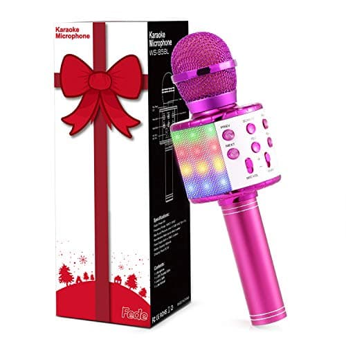 Image of Fede Microphone for Kids Adults, Wireless Bluetooth Microphone with Flashing Colorful LED Lights Portable Speaker Karaoke Machine, Home KTV Player Support Android & iOS Devices for Party Singing
