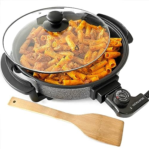 Image of Andrew James Electric Frying Pan Non-Stick Multi Cooker Skillet 30cm 1350W, Glass Lid, Large Multi-Function Electric Pan, Electric Wok, Portable Camping Cooker, Energy Efficient Adjustable Temperature