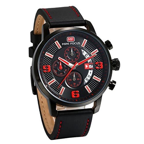 Image of JewelryWe Quartz Watch Chronograph Water Resistant Leather Band Casual Wristwatch for Men