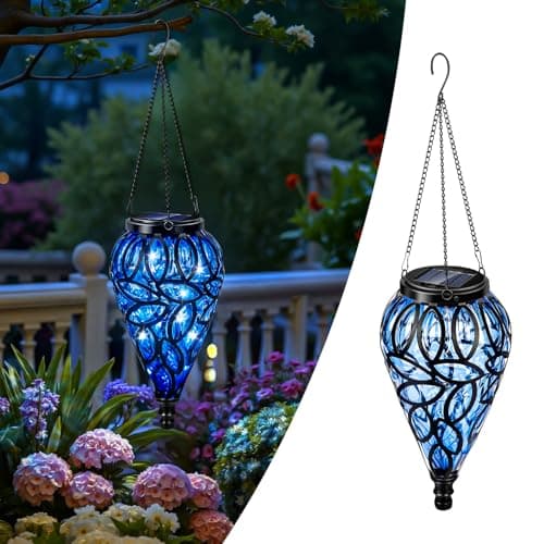 Image of Teardrop Solar Lights Outdoor Garden, Waterproof IP44, Decorative Hanging Solar Lanterns for Outside with 20 LED Lights, for Garden, Patio, Balcony, Yard, Pathway, 1 Pack (Blue)