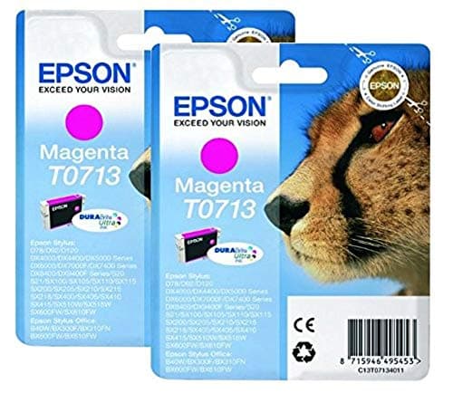 Image of Epson Original T0713 Ink Cartridges, Magenta (Twin Pack), Genuine