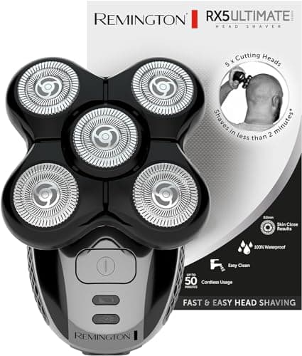 Image of Remington Electric Head Shaver for Bald Men (5 Cutting Heads, Skin Close Results, 0.2mm), (Waterproof, Detail Trimmer, 50-Minute Runtime, Easy Clean Hair Pocket, Travel Pouch) Electric Razor - XR1501