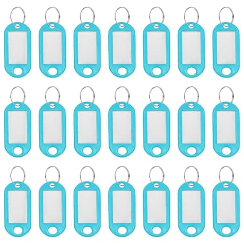 Image of YELARXI Plastic Key Tags with Split Ring Label Window Identifiers ID Keychain Tags, 4.7x2mm Fit for Name Luggage (50Pcs, Lake Blue)