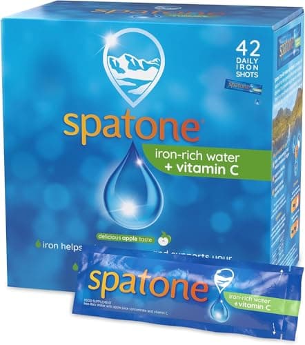 Image of Spatone Natural Iron Supplement + Vitamin C (42 Sachets), Daily Convenient Liquid Iron Sachets, Nothing Artificial, Better Absorption than Tablets, Less Side Effects, Apple Flavour