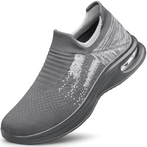 Image of YHOON Mens Slip On Walking Shoes Non Slip Road Running Trainers Lightweight Workout Shoes Breathable Fashion Sneaker Grey Size 13